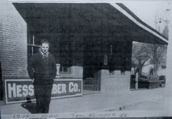 Two framed photos of Tom Klinker, Sr. of the Henry Hess Lumber Company in Sebastopol--standing by a Henry Hess lumber truck, between 1918 and 1922 and standing in front of company office in Sebastopol, 1920s