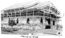 Reassembly of Enmanji Buddhist Temple in process at the corner of Gravenstein Highway South and Elphick Road, Sebastopol, California, February 1934