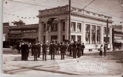 Exterior of the First National Bank in Sebastopol located on the south east corner of Main Street and Bodega Avenue (Highway 12), about 1905