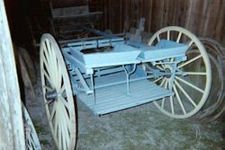 Blue wagon in barn at George H. Smith's Georgetown near Sebastopol, California, 1997