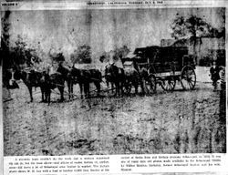 W. H. Lee with a load of lumber (4,000 feet, Rustic) at the corner of Santa Rosa and Bodega Avenues in Sebastopol in 1873