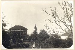 Nellie Roland, Dolly and Evelyn DaVall on the pathway in front of the DaVall home in Sebastopol, California, west of the intersection of 116 and Guerneville Road