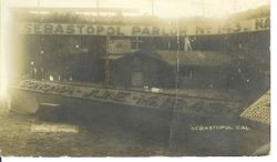 1913 Gravenstein Apple Show display of Sonoma Mission in apples sponsored by Sebastopol Parlor No. 143" (Native Sons of the Golden West)