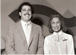 Palm Drive Hospital Administrative Officer Bev Neff and Controller-Gary Conner receiving their 15-year service awards, 1984