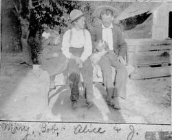 Mary (Allen) and Robert Harmon with their niece Alice Riddell and "J" the dog, about 1905