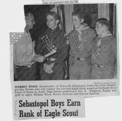 Newspaper article about three Boy Scouts from Sebastopol Troop 28 prior to receiving their Eagle Scout award on October 6, 1956