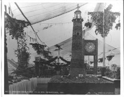 Gravenstein Apple Show display of a lighthouse made of apples sponsored by the "Jonive District" apple district, 1913