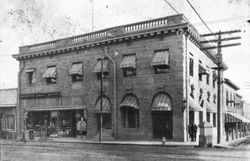 Sebastopol Main Street corner with Analy Savings Bank and Worth's Drug Store