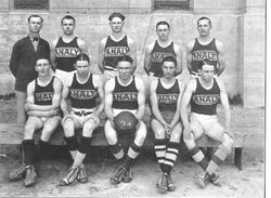 Analy Union High School 1924 yearbook photo of the A Class basket ball team near the outdoor court