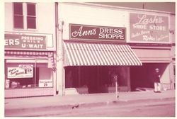 Storefront of Ann's Dress Shoppe on west side of Main Street Sebastopol, 1956