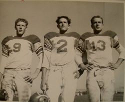 Analy High School Tigers football, 1953--Analy Tiger Dennis Crowe #20 breaking up a pass intended for Petaluma Gary Skilling #30