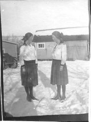 Myrtle and Mildred Kingwell in the snow, about 1923