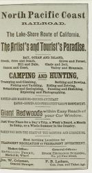 Advertising postcard for the North Pacific Coast Railroad "Lake-Shore route of California"