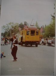 Restored Petaluma & Santa Rosa Railway boxcar in the Apple Blossom Parade, Sebastopol April 15, 2000