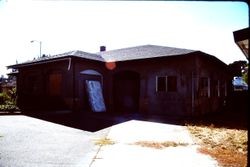 Rear of the P&SR depot (and former Clarmark Flower shop) at 261 South Main Street just prior to the restoration of the depot as the West County Museum, October 1990