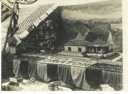 1910 Gravenstein Apple Show with the display of the Graton P&SR Railroad depot made of whole and dried apples