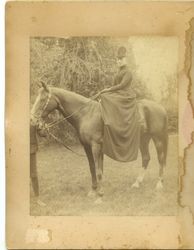 Eldest daughter of Jasper O'Farrell, Elena O'Farrell riding her horse Babie, at the O'Farrell Ranch in Freestone, California