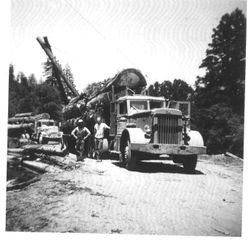 David Welsh on right, with two Peterbuilt heavy-duty trucks owned by Warren Welsh at Allrer Lumber Company