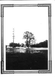 Flood waters on Santa Rosa Avenue (Sebastopol, Avenue) at the entrance to the campground near the Laguna de Santa Rosa in Sebastopol, California, 1940s