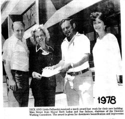 Dick and Linda Pellascini receiving a merit award for the new building on Main Street Sebastopol, 1978