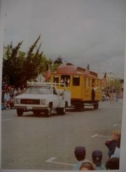 Restored Petaluma & Santa Rosa Railway boxcar in the Apple Blossom Parade, Sebastopol April 15, 2000