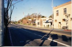 Sebastopol, California, looking west on Bodega Avenue by the Crawford Building at 104 Main Street that housed the Main Street Theatre, about 2000