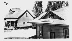 Sebastopol's Northwest Pacific train depot, about 1908 with its distinctive egg-shaped eave window and the Sebastopol Berry Growers Inc. building