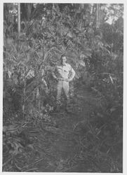 Robert Brabec in military uniform in jungle setting, about 1940s