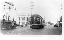 Last scheduled passenger car of the Petaluma & Santa Rosa Railway from Forestville to Sebastopol, 1941