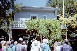 Exterior of western building with crowd at George H. Smith's Georgetown near Sebastopol, California, 1997