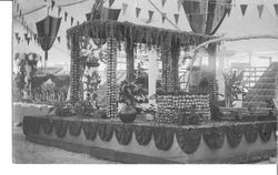 1911 Gravenstein Apple Show display of apples with other exhibits visible in background