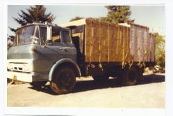 Truck loaded with filled apple boxes at the Morita apple Ranch in Sebastopol, about 1980