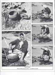 Pomo basket maker Essie Parrish working with acorn mush--a traditional meal of the Pomo