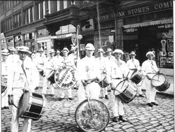 Sebastopol Native Sons of Golden West Drum Corps marching band in San Francisco 1915 at the Panama Pacific International Exposition