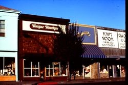 Stores along north Main Street in Sebastopol, California, including Unique Boutique, Knit Nook and Gadgets & Gifts