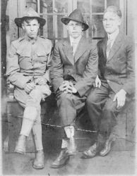 Karl Asman, right and two unidentified friends, one in US military uniform, about 1915