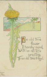 Picture of dandelion and greeting, postmarked 1913