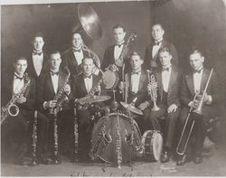 Hal Parrish's Rio Nido Band members members in tuxedos holding their band instruments