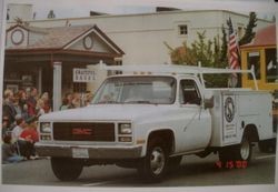 Restored Petaluma & Santa Rosa Railway boxcar in the Apple Blossom Parade, Sebastopol April 15, 2000