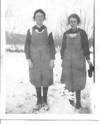 Myrtle & Mildred Kingwell in snow, about 1923