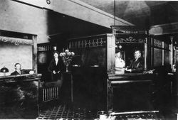 Ernest Jewell, Dora Boyd, Gertrude Wiley and A. B. Swain at the Analy Savings Bank, 1904