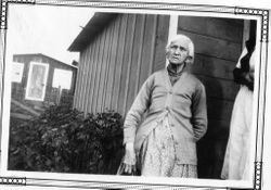 Mrs. Harriet Adelia Sebring Allen at about 85 years old at Bodega Bay, about 1930