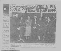 Newspaper clipping of "The Birds" movie opening at the Analy Theatre in Sebastopol April 17, 1963