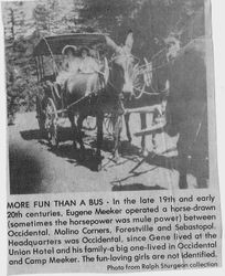 Two girls in Eugene Meeker's mule-drawn buggy in the Occidental area in the late 1890s or early 1900s