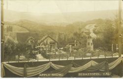 1912 Gravenstein Apple Show display of a miniature house and garden made of whole and dried apples