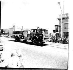 1978 Apple Blossom Parade Sebastopol with the The Hessel fire engine # 3 at the corner of Main Street and Bodega Avenue