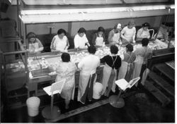 Women workers standing on the apple line at Manzana Products in Graton