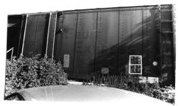 P&SR (Petaluma and Santa Rosa) railroad box car put in place behind the Sebastopol P&SR railroad depot that has become the West County Museum run by the Western Sonoma County Historical Society