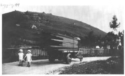 Load from Thorpe's sawmill by Coleman Valley School with the Thorpe twins, June & Jewell, 1920s