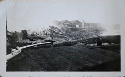 Fire at the R. M. Wetmore Packing House in Sebastopol, looking toward the PG&E substation, about 1943